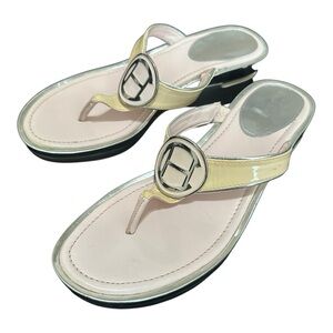 Cole Haan Cream and Silver Sandals with Metallic Buckle